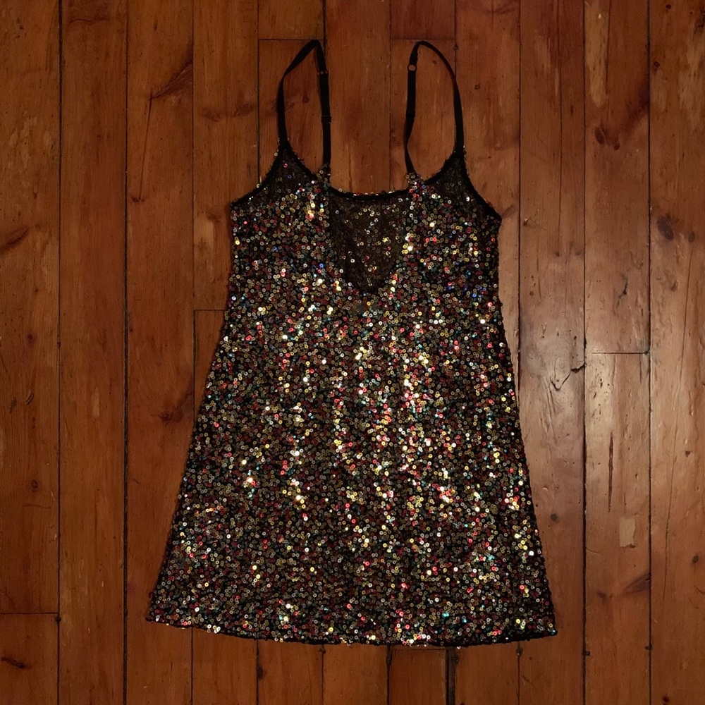 Free People Sequin Mini Dress with Multicolor Sparkle - Picture 2 of 5